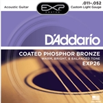 D'Addario EXP Custom Light Gauge Coated Phosphor Bronze Acoustic Guitar Strings