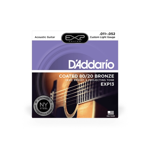 D'Addario EXP Coated 80/20 Bronze Custom Light Gauge Acoustic Guitar Strings